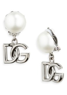 Dolce & Gabbana DG Logo Imitation Pearl Drop Earrings