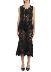 Dolce & Gabbana Faux Leather Floral Macramé Lace Dress