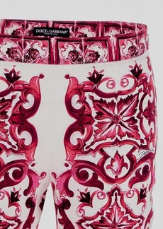 Dolce & Gabbana Flared Trompet-Leg Charmeuse Pants With Majolica Print