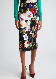 Dolce & Gabbana Floral Print Charmeuse Pencil Skirt