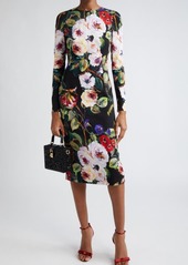 Dolce & Gabbana Floral Print Long Sleeve Charmeuse Sheath Dress