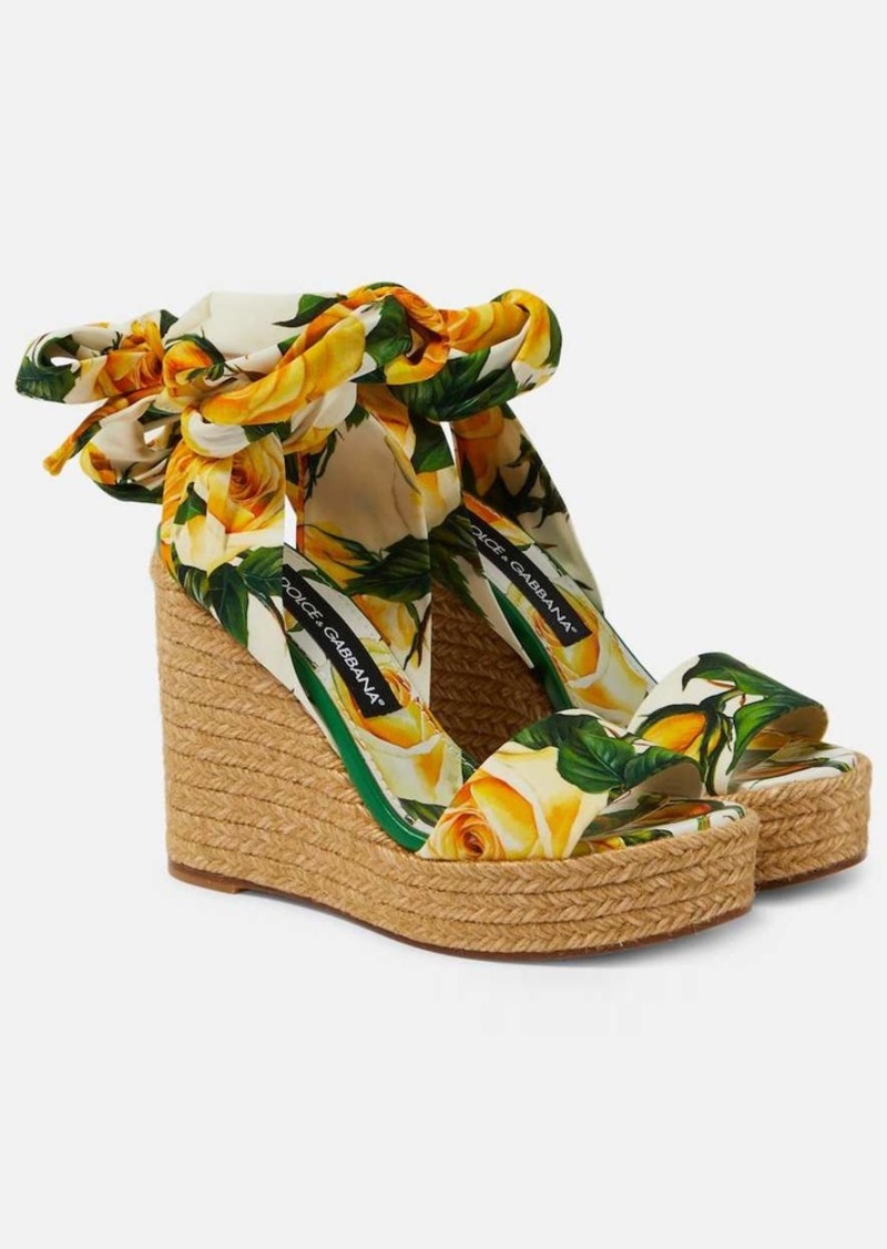 Dolce & Gabbana Floral satin wedge espadrilles