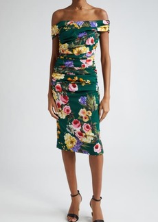 Dolce & Gabbana Garden Floral Print Charmeuse Sheath Dress