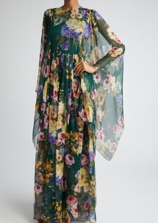 Dolce & Gabbana Garden Floral Print Long Sleeve Silk Chiffon Maxi Dress