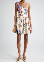 Dolce & Gabbana Garden Floral Print Pleated Cotton Blend Minidress