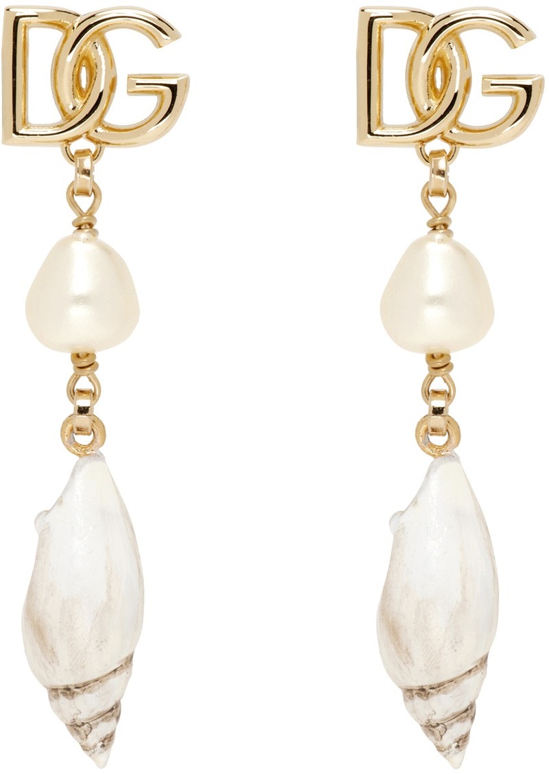 Dolce & Gabbana Gold 'DG' Logo & Shell Charm Earrings