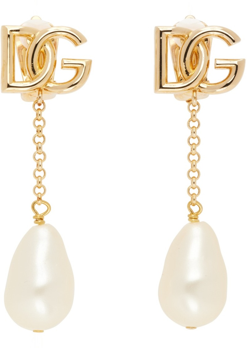 Dolce & Gabbana Gold 'DG' Logo Drop Clip-On Earrings