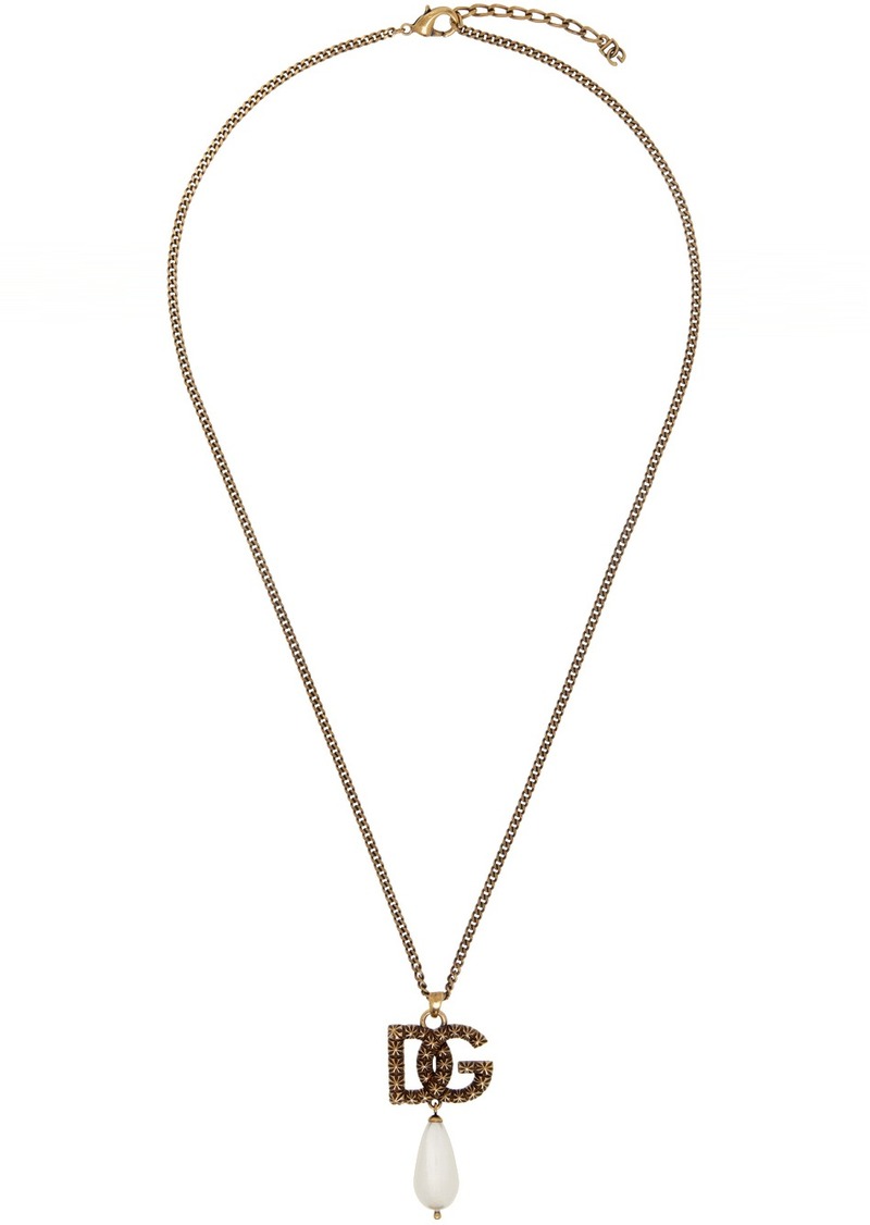 Dolce & Gabbana Gold 'DG' Pendant & Pearl Necklace