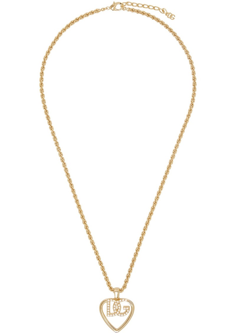 Dolce & Gabbana Gold Heart 'DG' Pendant Brass Necklace