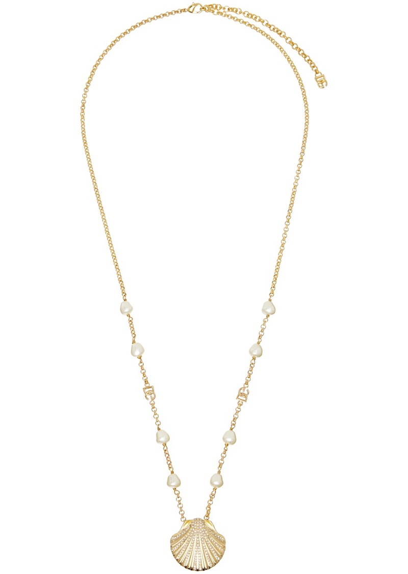 Dolce & Gabbana Gold Rhinestone Shell & DG Logo Necklace