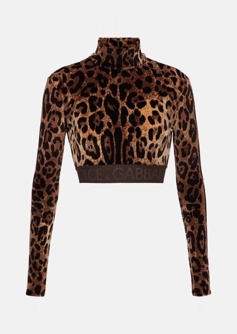 Dolce & Gabbana Jacquard leopard-print cropped top