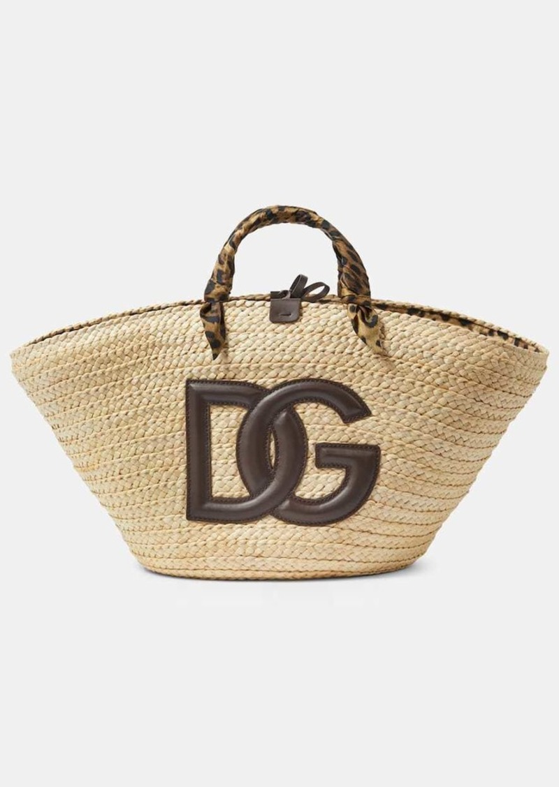 Dolce & Gabbana Kendra leather-trimmed raffia tote bag