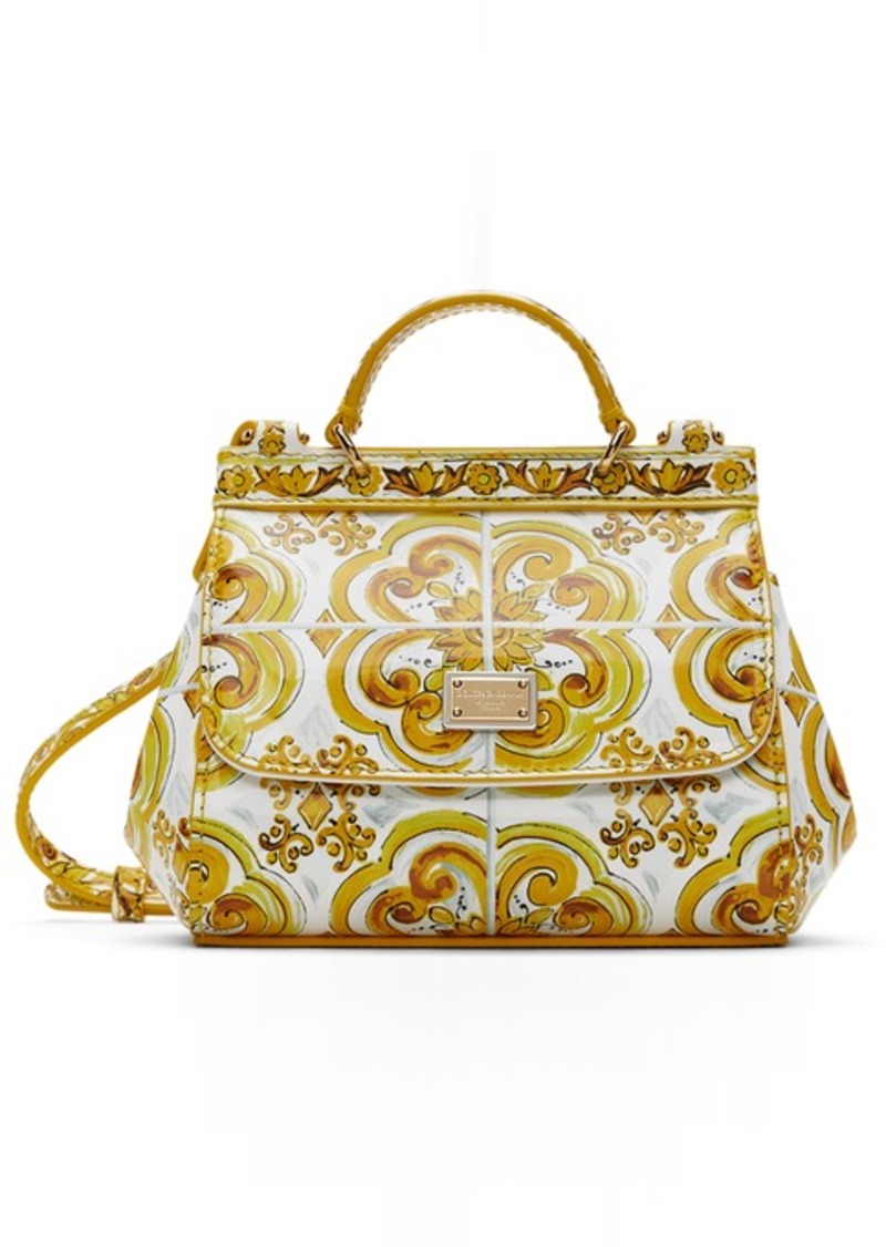 Dolce & Gabbana Kids Yellow & White Polished Calfskin Sicily Bag