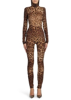 Dolce & Gabbana Kim Leopard Print Silk Stretch Chiffon Catsuit