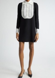 Dolce & Gabbana Lace Bib Long Sleeve Wool Blend Minidress