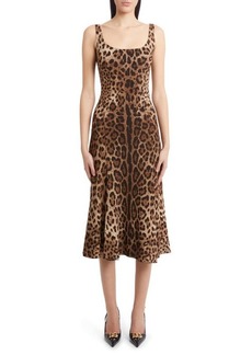 Dolce & Gabbana Leopard Print Cady Fit & Flare Dress