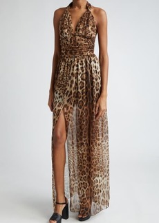 Dolce & Gabbana Leopard Print Silk Chiffon Halter Dress