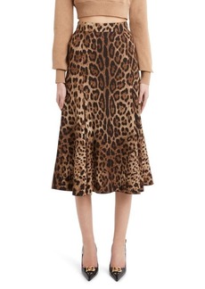 Dolce & Gabbana Leopard Print Stretch Cady A-Line Skirt
