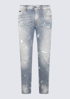 DOLCE & GABBANA LIGHT BLUE AND WHITE COTTON BLEND JEANS