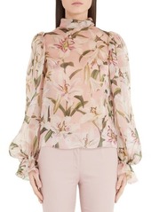 Dolce & Gabbana Lily Print Organza Puff Sleeve Blouse in Pink Lily at Nordstrom