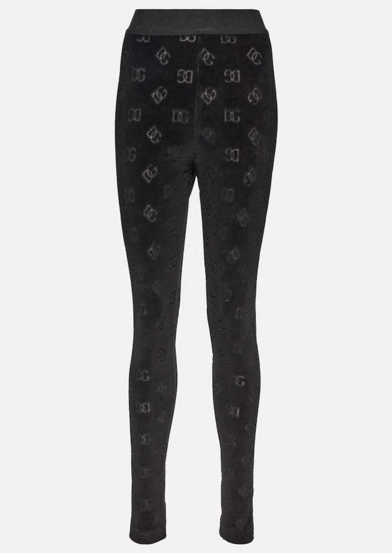 Dolce & Gabbana Logo high-rise cotton velvet leggings