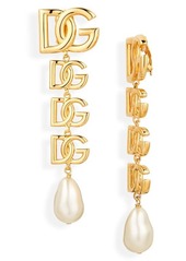 Dolce & Gabbana Logo Imitation Pearl Clip-On Drop Earrings