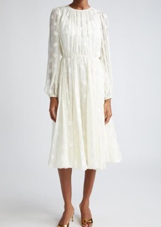 Dolce & Gabbana Logo Jacquard Long Sleeve Chiffon Dress