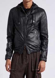 Dolce & Gabbana Logo Plaque Leather Hooded Blouson Jacket