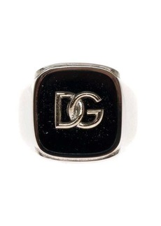 Dolce & Gabbana Man's Black Enameled Brass Ring with Logo