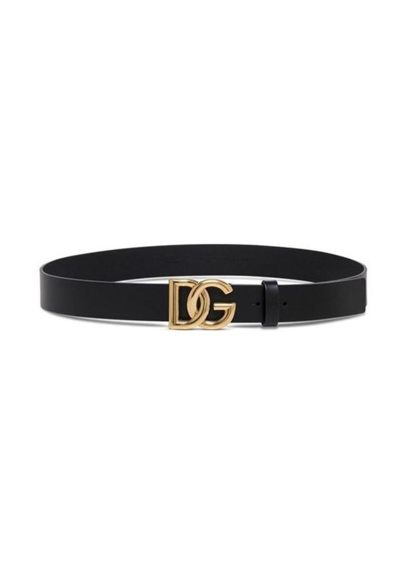 Dolce & Gabbana Man's Black Leather Belt with DG  Buckle