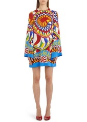 Dolce & Gabbana Mixed Print Long Sleeve Stretch Silk Dress