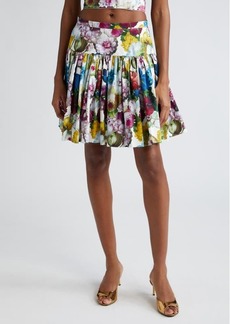 Dolce & Gabbana Nocturnal Floral Print Pleated Cotton Poplin Skirt