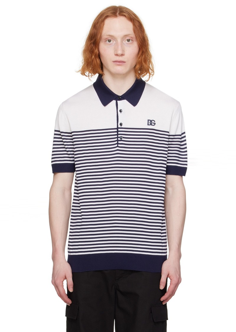 Dolce & Gabbana Off-White & Navy Striped Polo