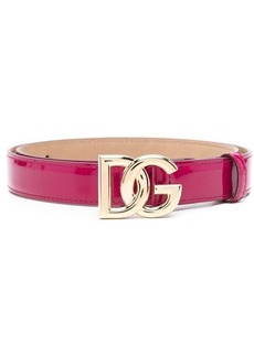 DOLCE & GABBANA PATENT LEATHER BELT WITH LOGO PLAQUE