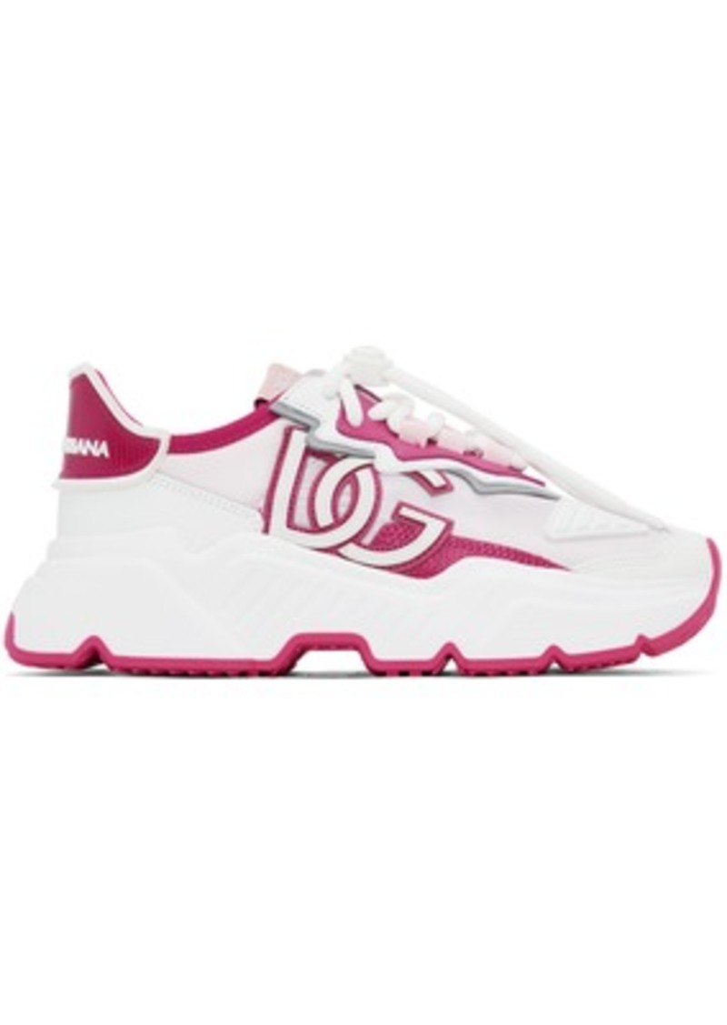 Dolce & Gabbana Pink & White Mixed-Materials Daymaster Sneakers