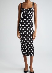 Dolce & Gabbana Polka Dot Ruched Satin Sheath Dress