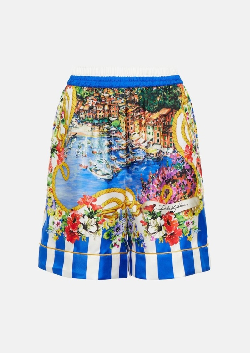 Dolce & Gabbana Portofino high-rise printed silk shorts