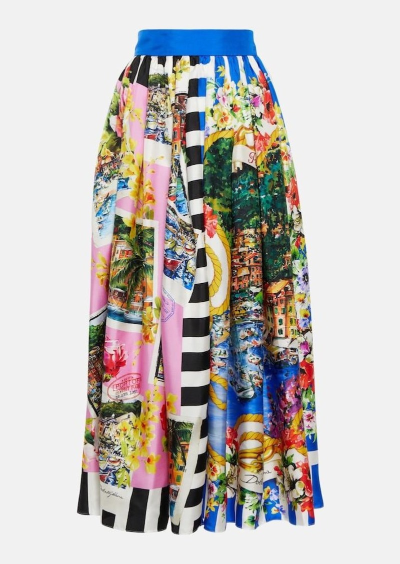 Dolce & Gabbana Portofino printed silk midi skirt
