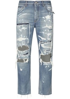 DOLCE & GABBANA Ripped-detail straight-leg jeans
