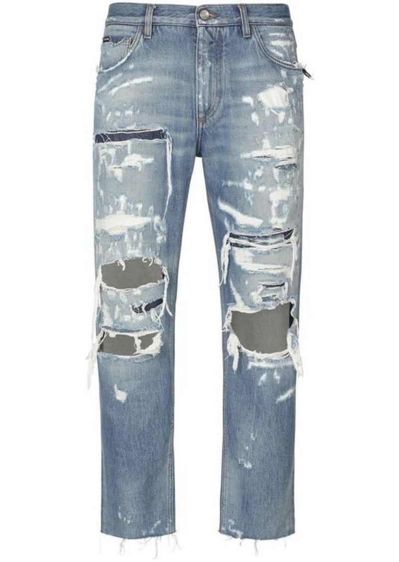 DOLCE & GABBANA Ripped-detail straight-leg jeans