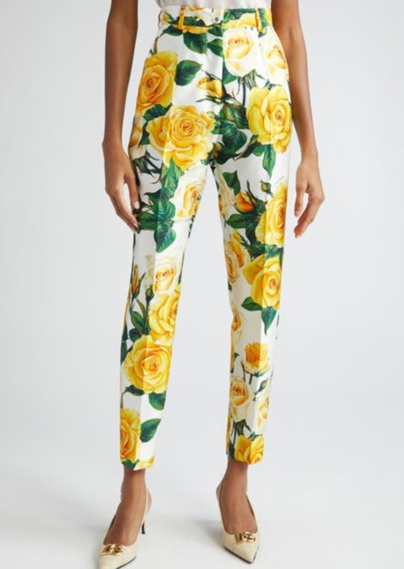 Dolce & Gabbana Rose Print Ankle Trousers
