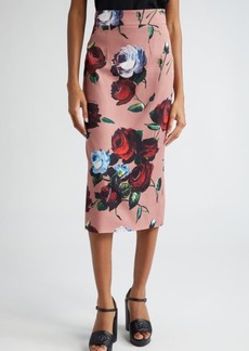 Dolce & Gabbana Rose Print Charmeuse Pencil Skirt