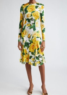 Dolce & Gabbana Rose Print Long Sleeve Dress