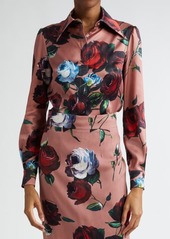 Dolce & Gabbana Rose Print Stretch Silk Button-Up Shirt