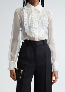 Dolce & Gabbana Ruffle Bib Silk Button-Up Shirt