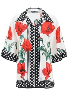 Dolce & gabbana short-sleeved silk shirt with poppy and polka dot print