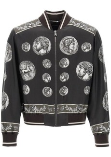 Dolce & gabbana silk bomber jacket with monete pattern