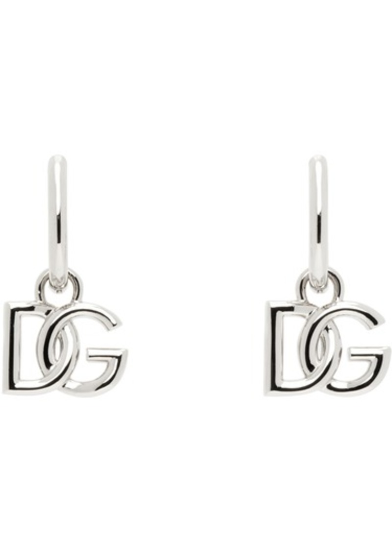 Dolce & Gabbana Silver Hoop 'DG' Logo Pendant Earrings