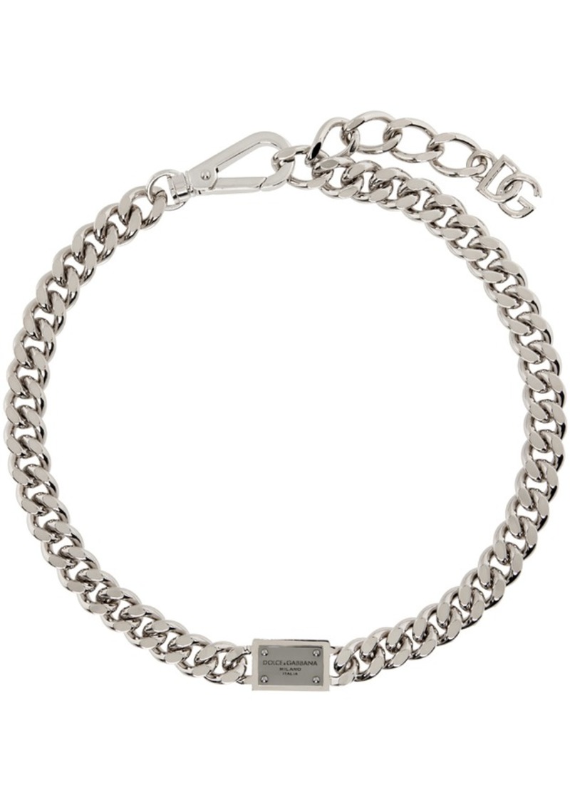 Dolce & Gabbana Silver Logo Plaque Necklace