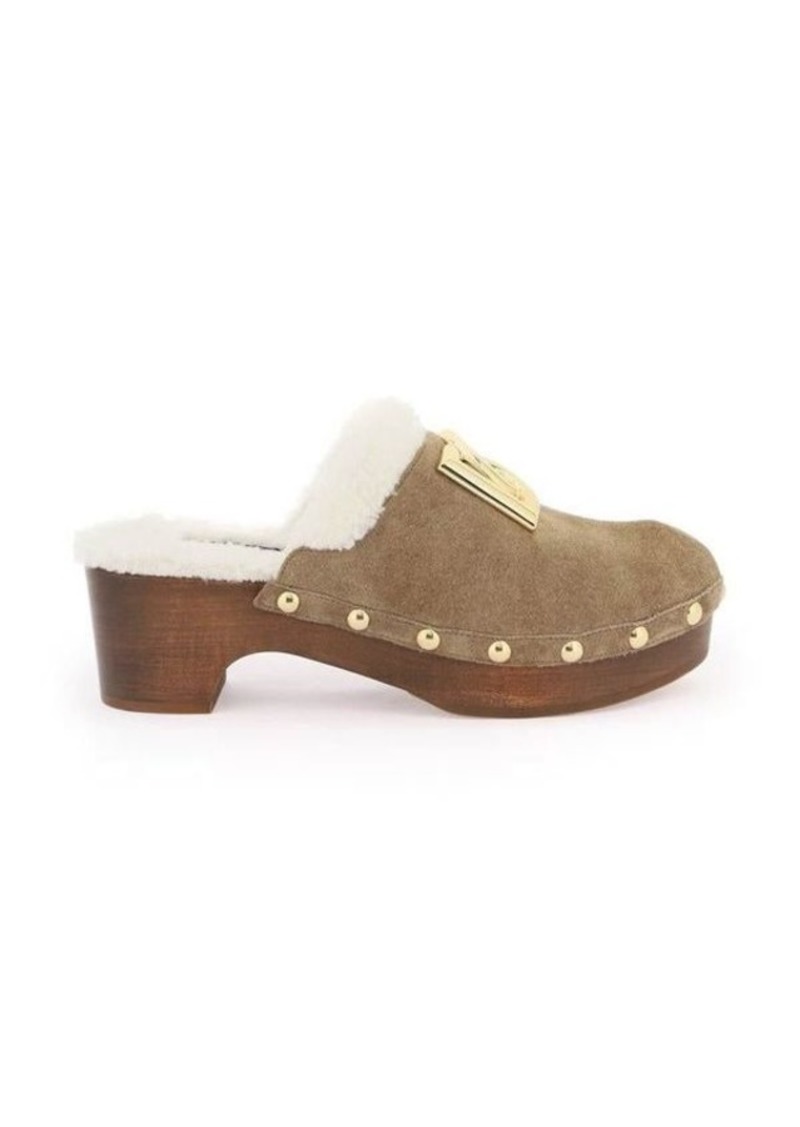 Dolce & gabbana suede and faux fur clogs with dg logo.
